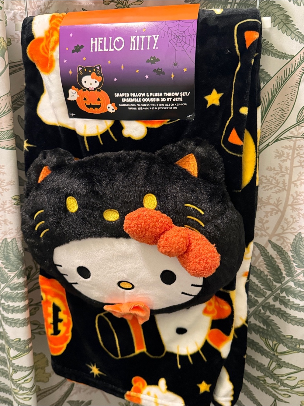 Hello Kitty Black & Orange Halloween Plush Pillow and Throw Set